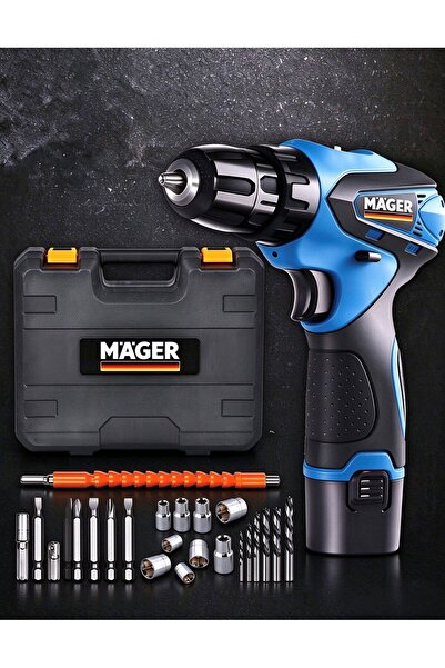 Mager DARBELİ Blue Seri İki Akülü Şarjlı Vidalama Matkap Çantalı 24 Parça Set...