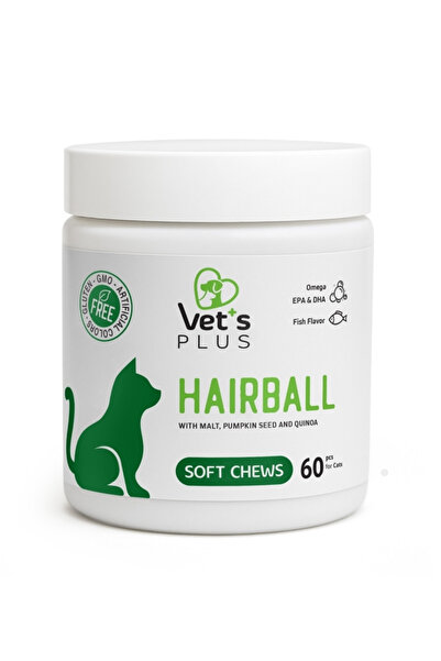 Vet's Plus Anti-Hairball Çiğnenebilir Tablet 60'lı (Malt ve Bal Kabaklı Tüy Y...