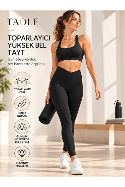Kadın Siyah Yüksek Bel V Kesim Toplarlayıcı Sıkılaştırıcı Esnek Günlük Ve Spor Tayt
