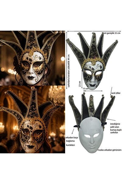 partidolu Halloween Zilli Kadife Kaplama Jester Maskesi Antik Venedik Balo Ma...