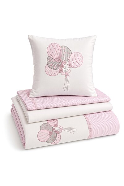 - Balloon Bebek Nevresim Takımı %100 Pamuk Nevresim, Çarşaf, 2xYastık Kılıfı-Pembe