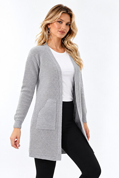 Marvine Women's Gray Comfortable Fit Knitwear Cardigan with Pockets