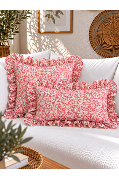 Decamor home Cotton Cotton Fabric Pomegranate Flower Mini Floral Ruffle Throw...