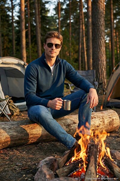 Buratti Cotton Regular Fit Half Zipper Stand Collar Ribbed Sweat Men's Sweat ...