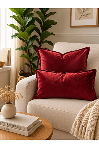 Decamor home Kadife Kırlent Kılıfı Kırmızı Kadife Kırlent Kılıfı 1 ADET
