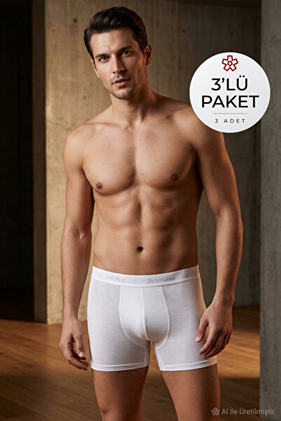 YILDIZ Modal Erkek Boxer Beyaz 3'lü Paket