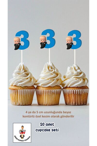 Sinek Kupası Tasarım Ornament pentru cupcake cu tematică de 3 ani, cu scobito...