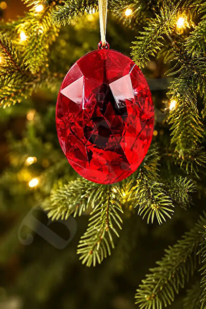 BeySüS Christmas Pine Tree Ornament Crystal Oval Cut Ruby Red