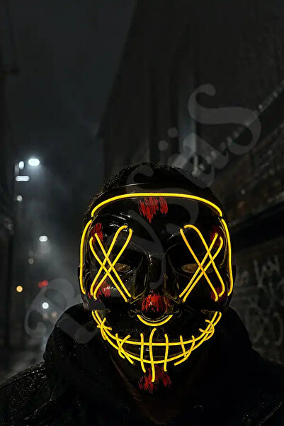 BeySüS Cadılar Bayramı Siyah Maske Neon Sarı Işıklı