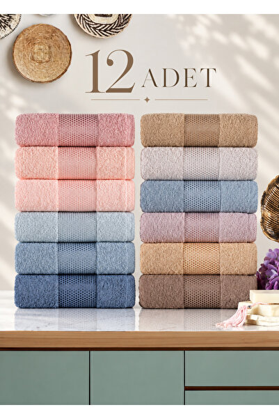 Erm Çarşı Pamuklu 12'lı El Yüz Havlu Seti 50x85 cm Günlük ve Çeyizlik Yumuşak...