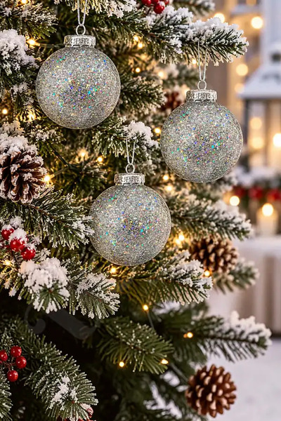 BeySüS Christmas Pine Tree Ornament Shiny Special Silver Glitter Holiday Cici...