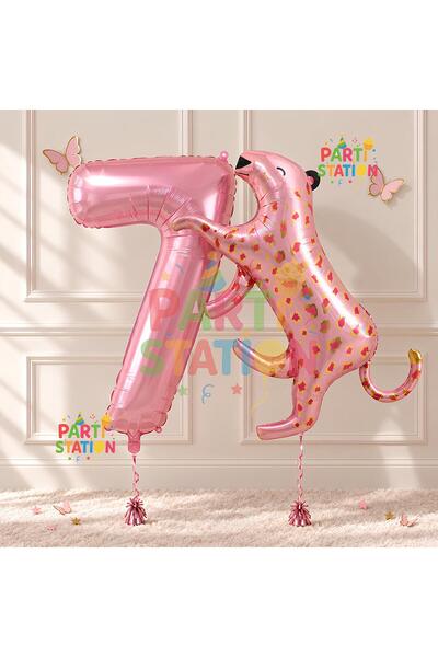 Parti Station Pink Leopard 7th Birthday Balloon Set, Pink Leopard Safari Them...