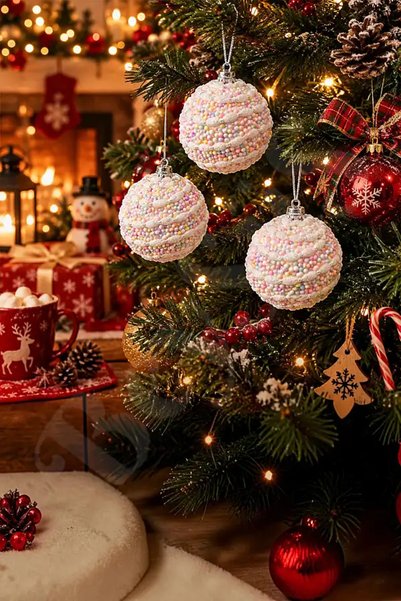 BeySüS Ornament pentru bradul de Crăciun, bilă colorată cu bomboane, set de 3, 8 cm