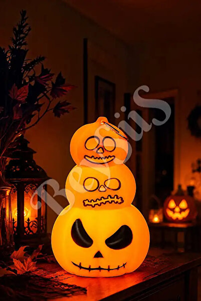 BeySüS Halloween Cadılar Bayramı Işıklı 3 Katlı Balkabağı Dekoru