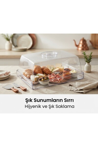 Yourhome Kristal Dikdörtgen Sunum Tepsili Fanus 26 cm