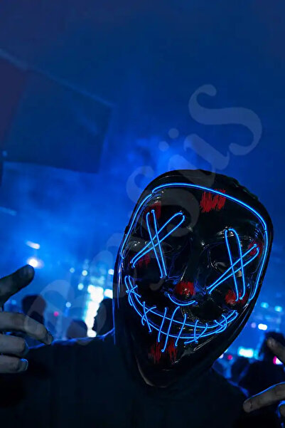BeySüS Cadılar Bayramı Siyah Maske Neon Mavi Işıklı