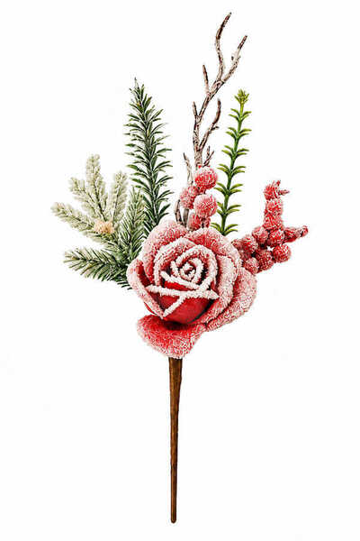 BeySüS Christmas Tree Ornament Snowy Rose Kokina Branch 30 cm