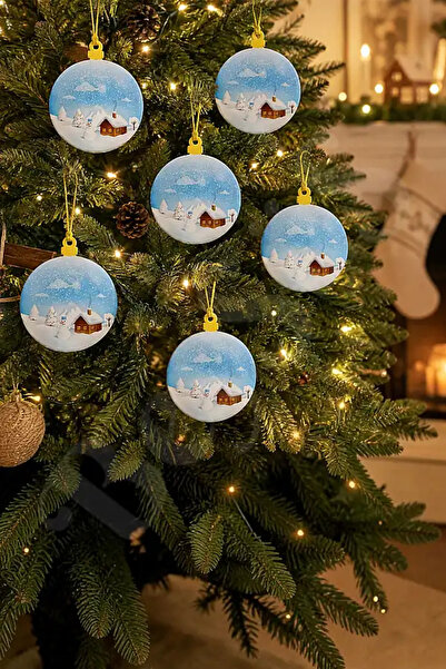 BeySüS Christmas Tree Ornament Wooden Snow Globe Set of 6