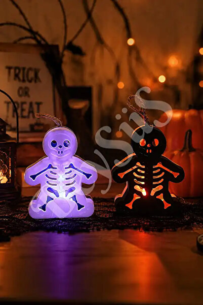 BeySüS Cadılar Bayramı Halloween Işıklı Masa Süsü İskelet Figür Siyah Beyaz