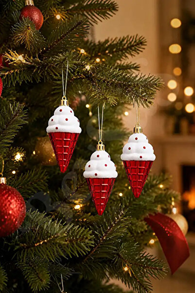 BeySüS Christmas Tree Ornament Red Ice Cream Cone 3-Piece Set