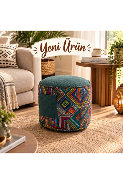 PUFYMAX Bohem Dekoratif Puf,ayakucu pufu,çok amaçlı cepli puf 45X40cm Yıkanab...