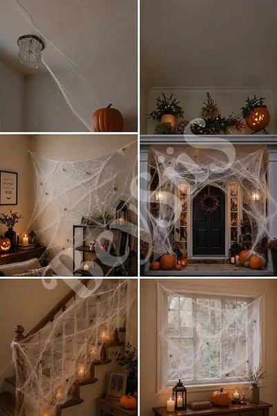 BeySüS Halloween Cadılar Bayramı Beyaz Renk Örümcek Ağı Seti
