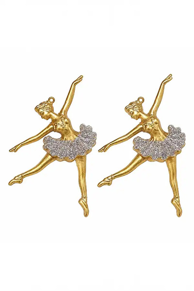 BeySüS Ornament pentru brad de Crăciun, balerină cu sclipici auriu, set de 2, 14 cm