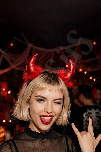 BeySüS Cadılar Bayramı Halloween Tac Boynuz Kırmızı