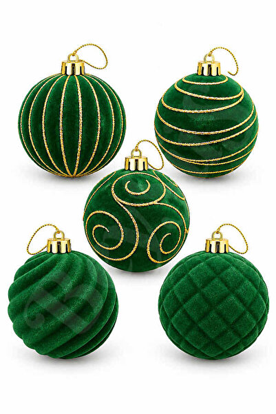BeySüS زينة شجرة عيد الميلاد على شكل كرة مخملية خضراء 8 سم، مجموعة من 6 قطع