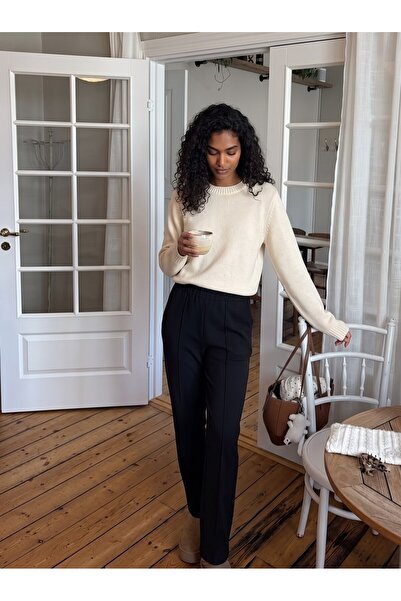 Juuuj Black Lycra Knitted Fabric, Elastic Waist, Pockets, Tubular Legs, Comfo...