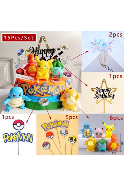 Choice 15Pcs 1Set 15Pcs/set Pokemon Cake Topper Pikachu Anime Figure Party Ha...