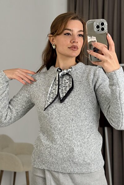 Juuuj Gray Soft Textured Crew Neck Long Sleeve Standard Fit Knitted Sweater w...