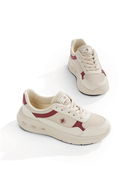 Tonny Black Women's Beige Claret Red Faylon Sole Comfortable Lace-Up Sneaker