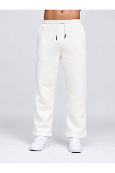 FR Franco Renzo Men's 3 Thread Threaded Baggy Wide Leg Winter Sweatpants Ecru