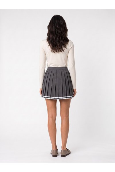 Juuuj Fustă mini plisată din țesătură antracit, cu talie elastică și ajustabilă, stil colegiu