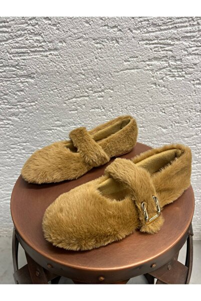 Beyond Women's Mink Buckle Mary Jane Furry Casual Ballet Flats Byndmj003
