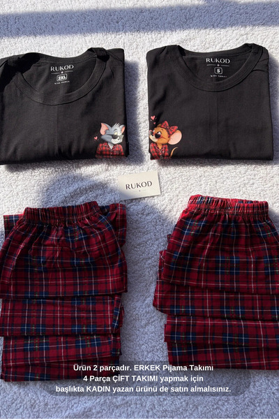 RUKOD ERKEK Tekli Siyah Farecik Pijama Takımı (Çift Pijamasının Erkeği)
