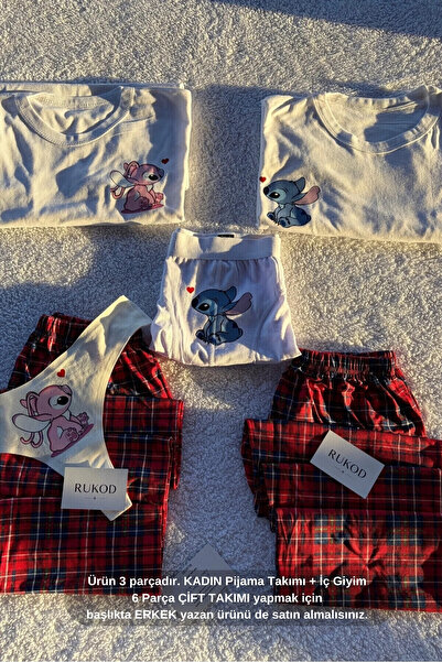 RUKOD KADIN Tekli Sevimli Pijama ve İç Giyim Takımı (Çift Pijamasının Kadını)