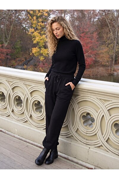 Juuuj Black Stretchy Fabric, Elastic Waist, Draped Legs, Comfortable Cut, Cas...