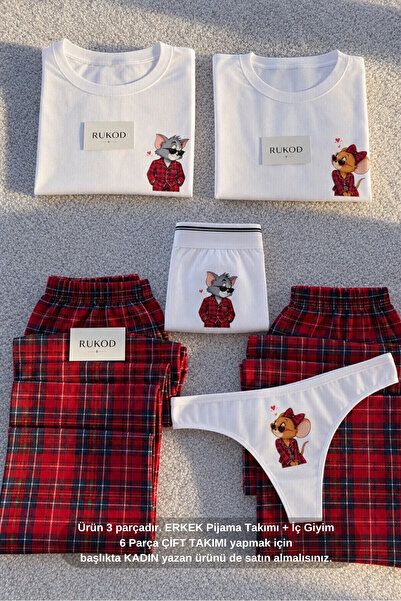 RUKOD ERKEK Tekli Kısa Kol Farecik Pijama ve İç Giyim Takımı (Çift Pijamasını...
