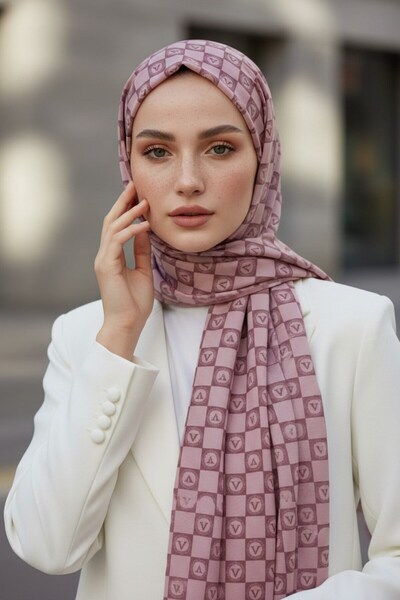 Vissona KREP MONOGRAM DESENLİ SÜTLÜKAHVE RENKLİ 75X195 KIRIŞMAZ ŞAL