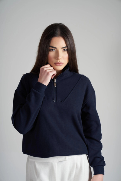 citycenterfashion Γυναικείο πλεκτό φούτερ με μισό φερμουάρ cty-abr-5624