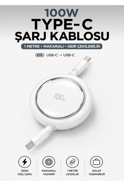 Poybox Loop 100W Type-C to Type-C Makaralı Hızlı Şarj Kablosu – Çek-Bırak Oto...