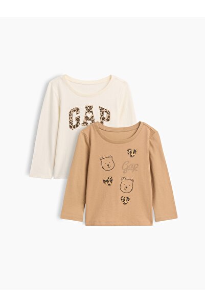 GAP Kız Bebek Açık Kahverengi Grafik Baskılı T-Shirt (2’li)