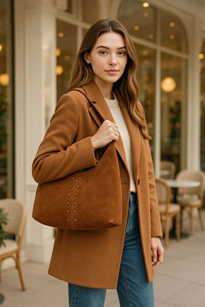 citycenterfashion Kadın Troklu Süet Omuz Çantası cty-lbn-1056