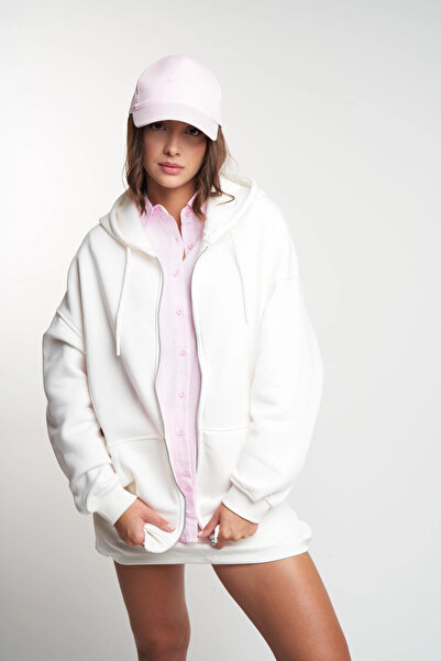 citycenterfashion Unisex Kapüşonlu Şardonlu Oversize Sweatshirt Fermuarlı Cek...