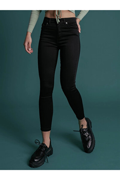citycenterfashion Γυναικείο μαύρο ψηλόμεσο παντελόνι Gabardine πέντε τσέπες C...