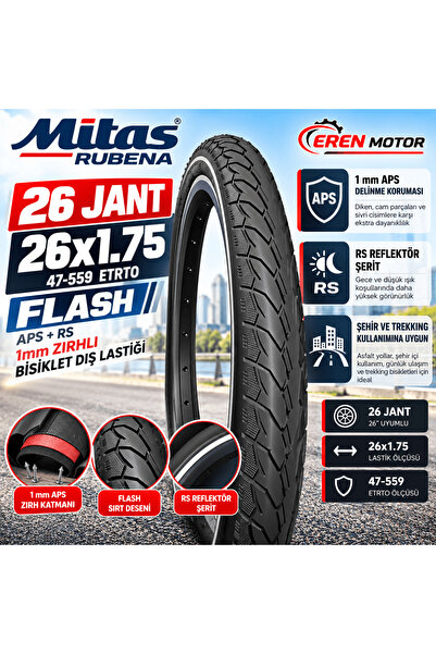 Mitas Rubena Flash 26x1.75 APS+RS 1mm Zırhlı Dış Lastik Şehir Bisikleti Dış L...