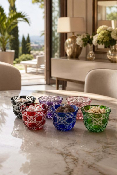 Kristal Market Handmade Crystal Honeycomb Patterned Colorful Decorative Turkish Delight Bowl Set of 6 +1 Gift