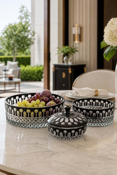 Kristal Market Handmade Crystal Cutout Peacock Pattern Decorative Tableware Presentation Set of 3